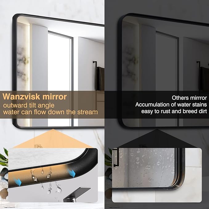 Silver Framed Mirrors for Bathroom,72 x 36 Inch Rounded Conner Rectangle Mirror for Wall, Matte Silver Vanity Mirror with Tempered Glass,Hangs Horizontally or Vertically