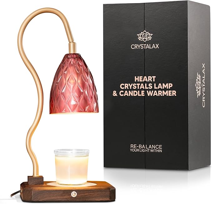 CRYSTALAX Candle Warmer Lamp with Rose Quartz Crystals – Luxury Flameless Candle Melting Lamp for Home Décor, Aromatherapy & Relaxation – Timer, Touch Sensor & 2 Bulbs Included with luxury gifting box