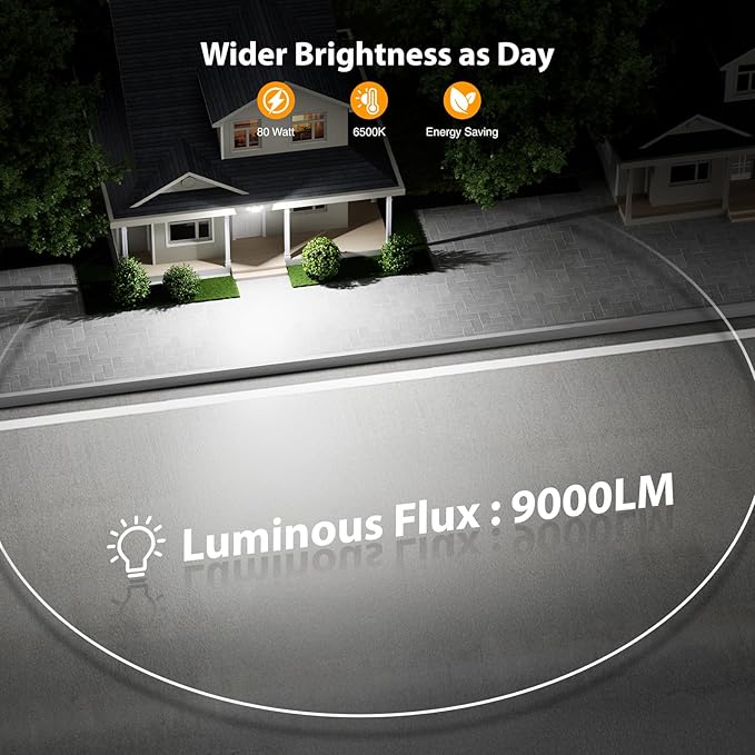 Onforu 80W 9000LM Flood Lights Outdoor, Brightness Security LED Flood Lights with 3 Adjustable Heads, Switch Controlled, IP66 Waterproof 6500K Outside Exterior Flood Light for Yard Garage Eave Patio