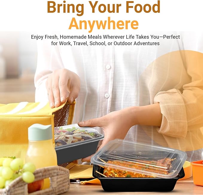 Koppochef 26oz Meal Prep containers [50 Pack], Leakproof and Durable, Microwave Dishwasher Freezer Safe, Single Compartment Stackable Take Out Food Containers with Lid, BPA Free and Recyclable