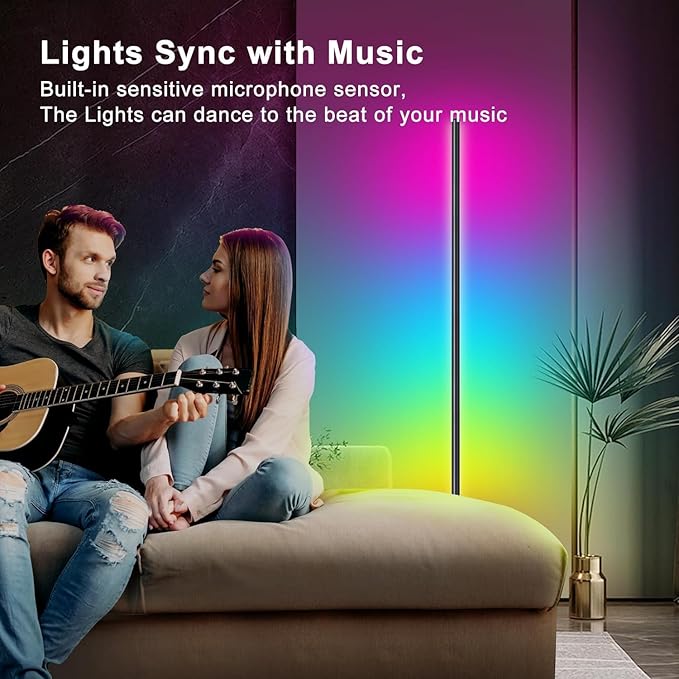 Led Floor Lamp, Corner Lamp Compatible with Alexa, RGB Corner Floor Lamp with Music Sync, 16 Million DIY Colors for Bedroom