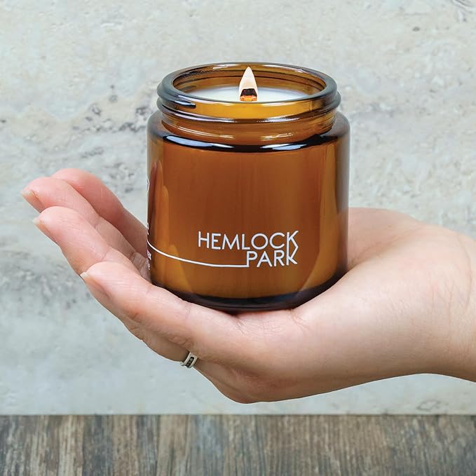 Hemlock Park Crackling Wood Wick Candle Handcrafted with Natural Coconut Wax (Small 4 oz, Teakwood)
