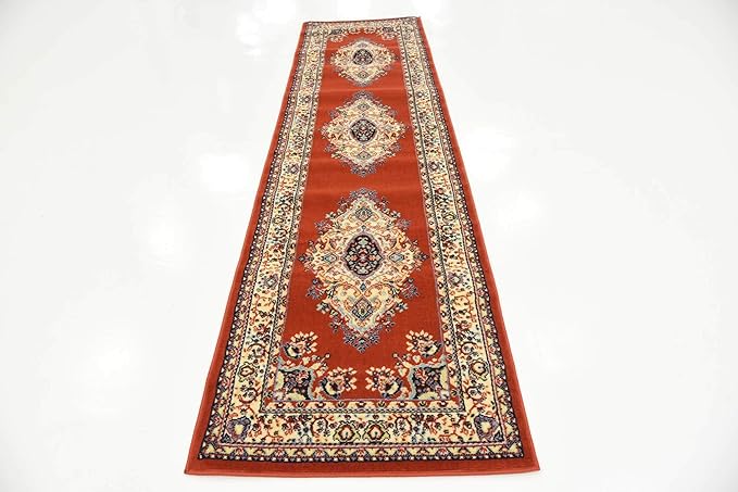 Unique Loom Reza Collection Traditional Persian Style Area Rug, Runner 2' 7" x 10' 0", Terracotta/Ivory