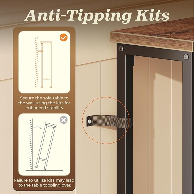 SUPERJARE 110.2 Inch Sofa Table with 2 Power Outlets and USB-C Port, 5.9 Inch Narrow Console Table with Storage, Extra-Long, for Entryway Hallway Couch Behind Sofa, Small Spaces, Rustic Brown