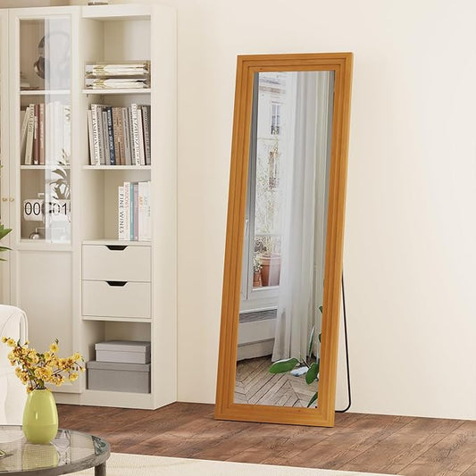 Full Length Mirror,65x22 Inch Full Length Mirror Wall Mounted,Vertical Hanging,Leaning Standing for Bedroom,Living Room,Rectangular Wooden Frame,Walnut Color.