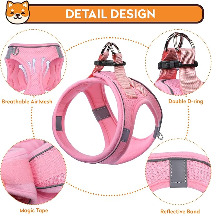 Dog Harness with Leash Set, No-Pull Step-in Reflective Pet Harness with 1 Leash Clips, Adjustable Soft Padded Easy Walk Dog Vest for Small Medium Large Dogs, Cats(Light Pink, Medium)