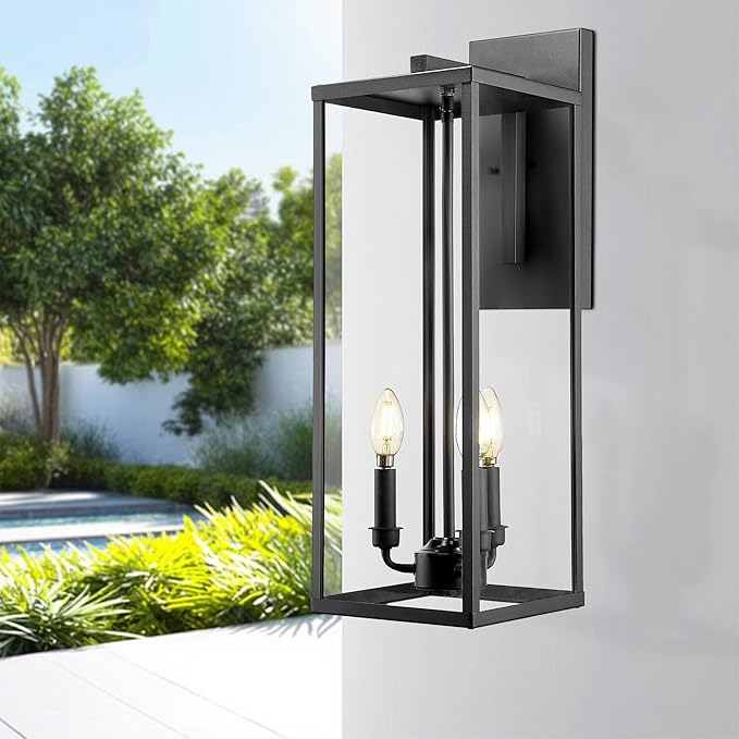 Bestshared Outdoor Wall Lantern, 24 Inch Tall Large Wall Sconce Clear Glass, Anti-Rust Modern Black Outside Lantern Lamp for House Front Porch Doorway Patio (Black, 24"-1 Pack)
