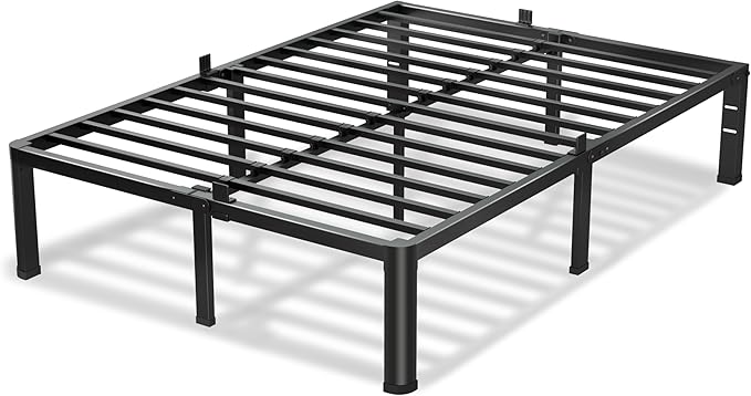 12 Inch King Size Bed Frame, 3500Lbs Heavy Duty Metal Platform with Round Corner Legs Mattress Slide Stopper, Steel Slat Support No Box Spring Needed, Noise Free, Non-Slip, Easy Assembly