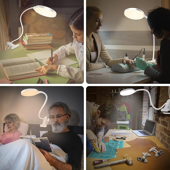 Reading Light with Remote, LED Desk Lamp Clip on [1H Timer & Nightlight] RA>95 Dimmable Flexible Gooseneck, Reading Lamp with Clamp for Table - 4.7'' (Adapter Included)