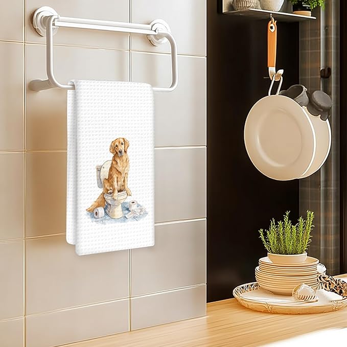 Funny Golden Retriever Dog Hand Towels Set of 2, Gifts for Golden Retriever Dog Owners Lovers, Puppy Pet Decor for Bathroom, Pet Lovers Gifts Toilet Hand Towels for Bathroom Washroom, 16x24In