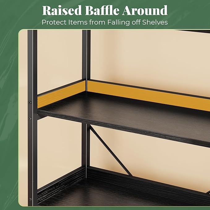 Huuger 6 Tier Bookshelf, Display Bookshelf with 12 Open Shelves and Raised Baffle, 47.2 Inch Straight Wide Bookcase with Metal Frame and Wooden Board, Adjustable Feet, Black