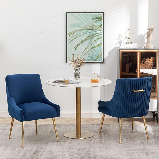 Dining Chairs, Accent Chairs Set of 4, Modern Upholstered Kitchen Dining Chairs with Gold Legs, Fabric Tufted Velvet Living Room Chairs for Reception Room Bedroom Kitchen(Navy Blue)