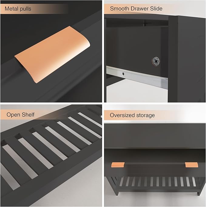 Console Table with Drawers Narrow Entry Table with Large Drawer & Open Storage Slats Shelf, Wooden Long Behind Couch Sofa Table for Living Room,Entryway, Foyer, Hallway(Black)