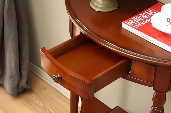 Solid Wood Console Table with Drawer, Semi-Circle Entryway Storage Shelf, Half-Moon Porch Table Side Elegant Vintage Sofa for Living Room (39.4" L x 15.7" W x 34.4" H)