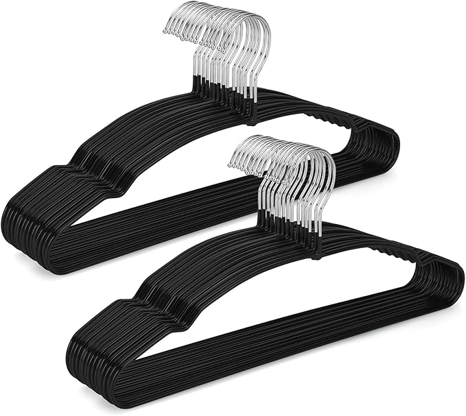 TOPIA HANGER Metal Hangers 30 Pack, Non Slip Clothes Hangers Space Saving, Heavy Duty Rubber Coated Wire Hanger for Coat, Shirt, Dress, Pants-Black, CT12H30