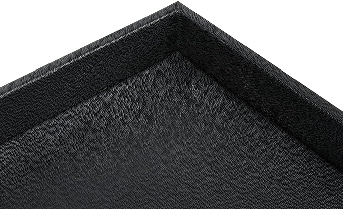 HofferRuffer Extra Large Serving Tray with Handles, Elegant Faux Leather Storage Decorative Tray for Coffee Table, Ottoman, Console Table, 20 x 16 x 2.2 inches (Black Tray+Golden Handle)