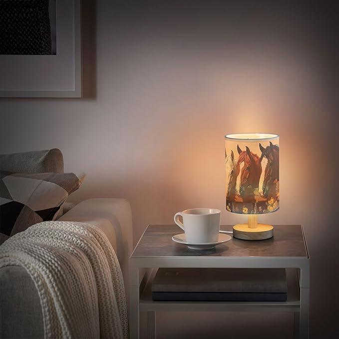 Bedside Lamp Wild Horse Table Lamp with USB Port Wood Base for Living Room,Bedroom,Nightstand 214b6340