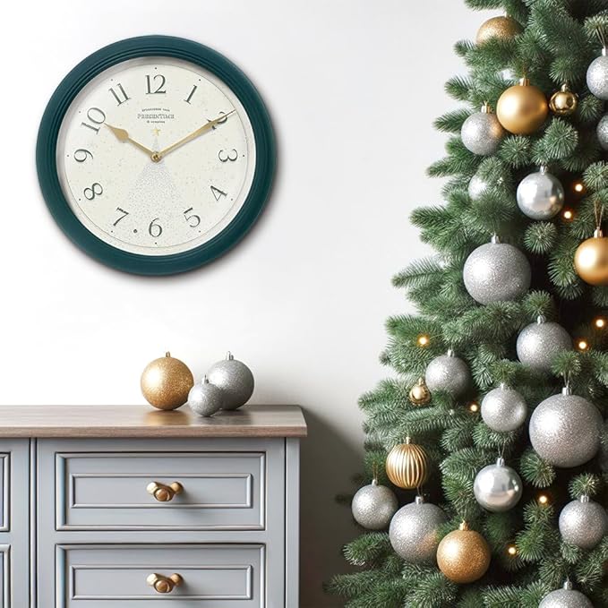 Presentime & Co. 12.6" Luminous Modern Wall Clock, Silent no Ticking, Forest Green Color, Night Light, Lighted Clock with Smart Sensor. Wall Decor for Living Room, Bathroom, Kitchen.