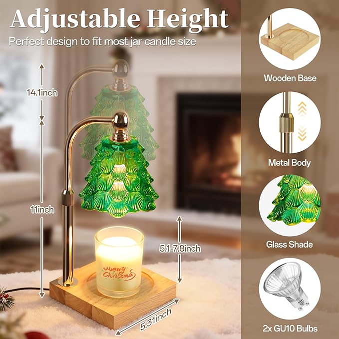 Candle Warmer Lamp with Timer Dimmer Adjustable Height, Candle Warmer with 2 Bulbs for Jar Candles, Home Decor, Birthday Gifts for Women