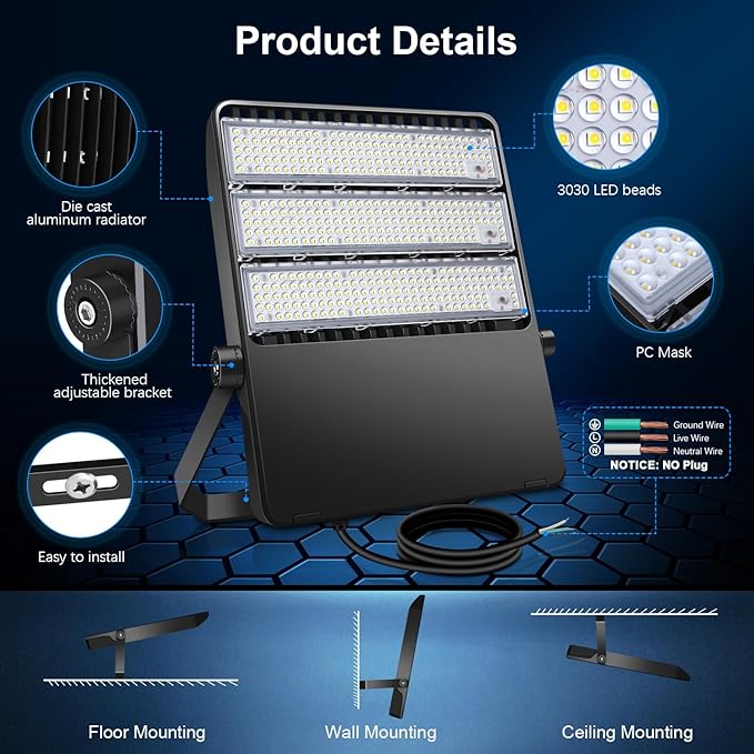 360W Stadium Flood Light Outdoor LED, 50800 Lumen 110-270v Commercial Super Bright Yard Floodlight 5000k, IP65 Waterproof Exterior Flood Lighting Security for Arena, Field, Sport, Court