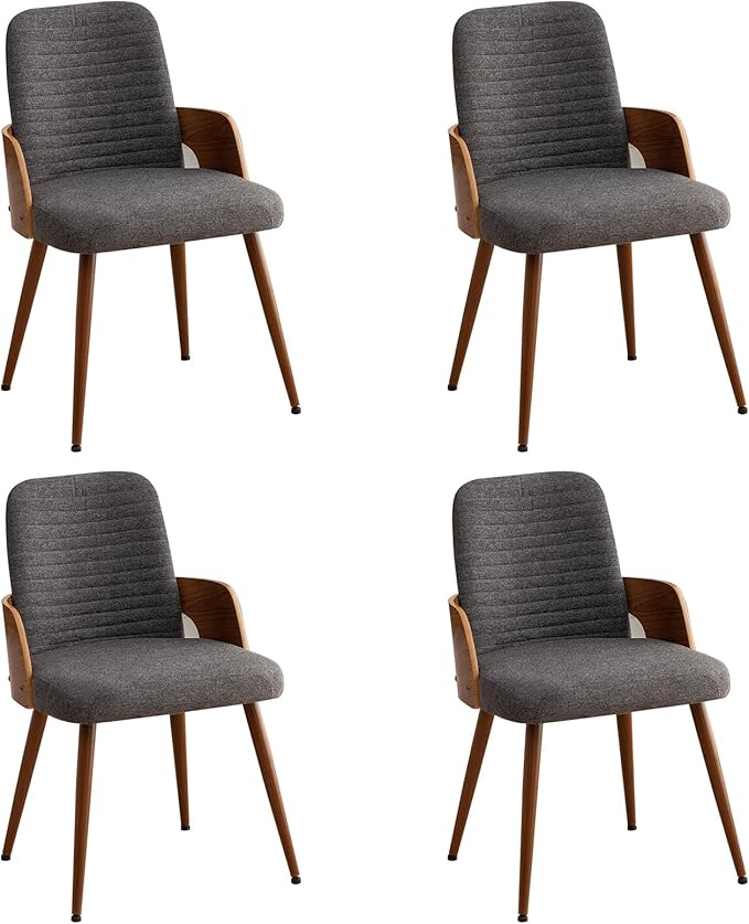 Dining Room Chairs Set of 4,Mid Century Modern Kitchen Chairs,Upholstered Accent Chairs,Metal Legs Wooden Desk Chairs,Armless and No Wheels for Kitchen Dining Living Room,Gray Fabric