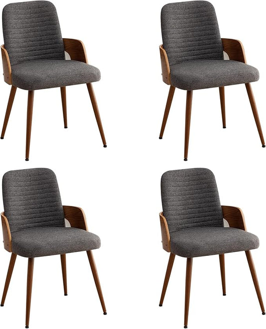 Dining Room Chairs Set of 4,Mid Century Modern Kitchen Chairs,Upholstered Accent Chairs,Metal Legs Wooden Desk Chairs,Armless and No Wheels for Kitchen Dining Living Room,Gray Fabric