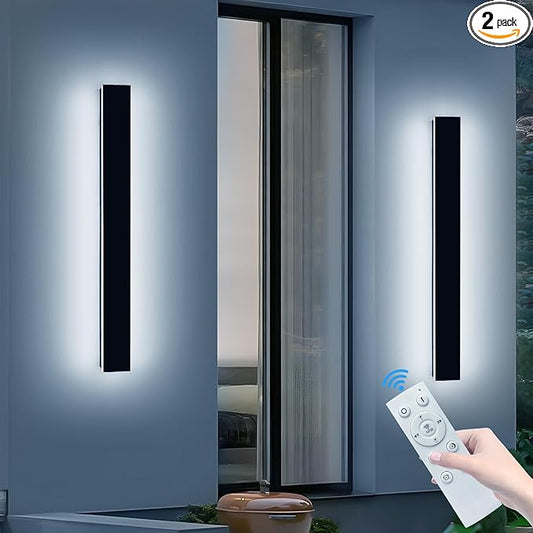 2 Pack Long Outdoor Wall Sconce, 47.2inch Modern Exterior Light Fixture, IP65 Waterproof, 3000K-6000K Dimmable, Strip Wall Mount Lighting for Patio, Garden, Garage with Remote Control