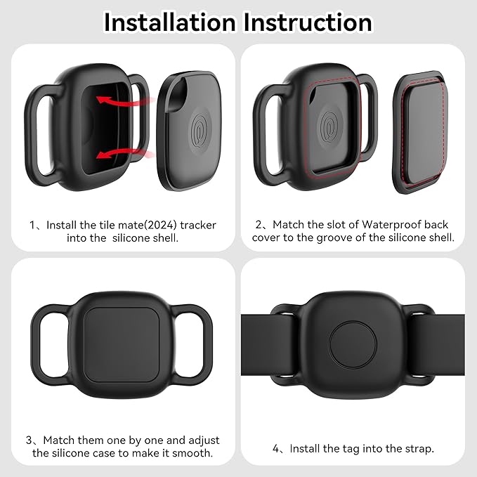 DDJ 2-Pack Dog Collar Holder for Tile Life360 Mate (2024) 2022 Tracker, Waterproof Silicone Anti Lost Tile Mate Tracker Case for Cat & pet Collars, Ultra Durable, Easy Installation, Lightweight, Black