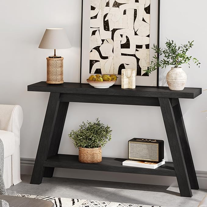 Black Console Table, 55Inch Entryway Console Tables 2-Tier Narrow Wood Console Table Behind Couch Sofa Tables for Living Room, Entryway, Hallway (Black)