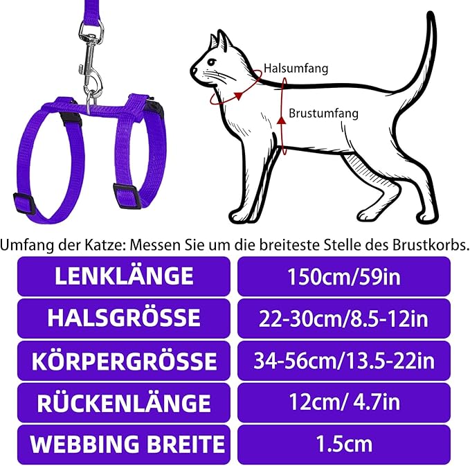 PUPTECK Adjustable Cat Harness and Leash Set Escape Proof Kitten Strap Collar for Walking Travel, Purple, M