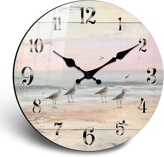 Extra Large Coastal Wall Clock - 20 Inch Round Wooden Clock for Kitchen Decor, Battery Operated Silent Wall-Clock for Farmhouse, Living Room, Home