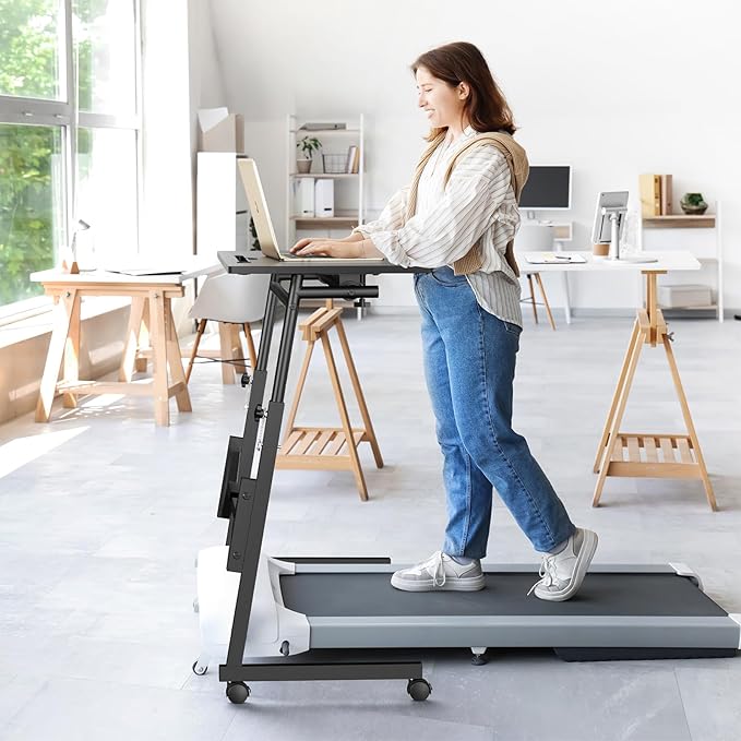 Small Standing Desk with Wheels, Portable Treadmill Desk, Rolling Desk Adjustable Height for Laptop, Mobile Standing Table for Walking Pad, Bedside Table