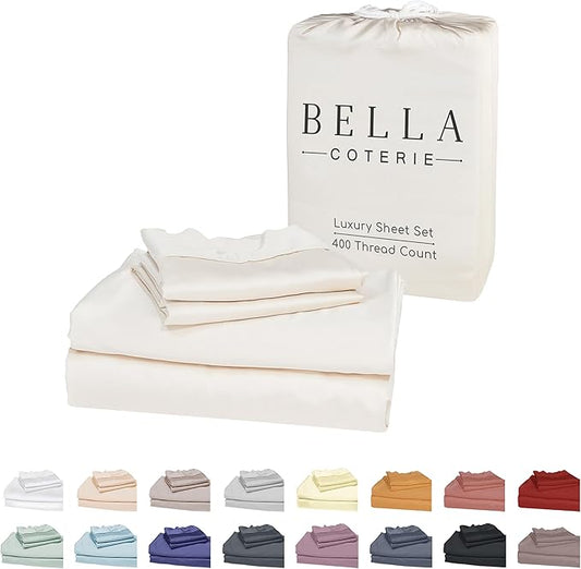 Bella Coterie Luxury Bamboo Viscose Split King Size Sheet Set | 2 Fitted Sheets for Sleep Number & Adjustable Beds | 100% Organically Grown | Cooling & Ultra Soft | 18” Deep Pocket [Ivory]