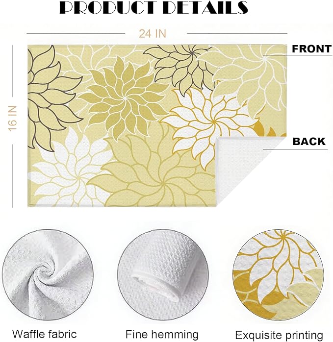 2-Pack Boho Floral Abstract Waffle Towels, Flower Hand Towel for Bathroom Decor, 16x24 Inch Neutral Yellow & Green Flower Dish Tea Towel Decor for Kitchen/Bath/SPA,Gift for Friends.