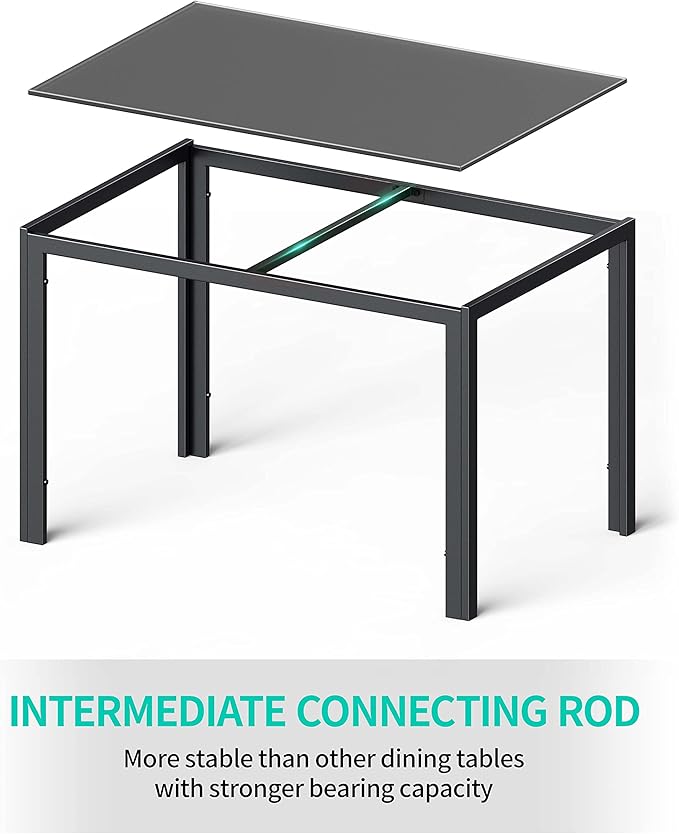 Gizoon 5 Piece Glass Dining Table Set, Kitchen and Chairs for 4, PU Leather Modern Room Sets for Home, Kitchen, Living Room