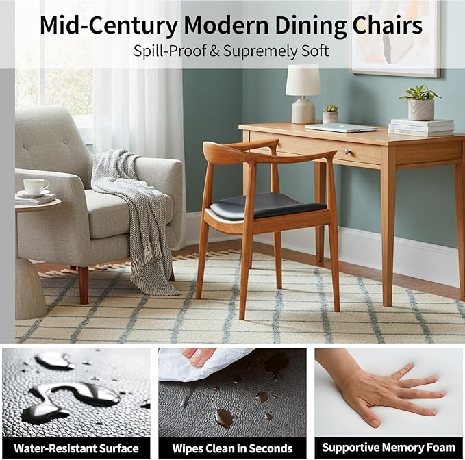 Tomile Upholstered Dining Chair Kennedy Armchair, Mid Century Modern Kitchen & Dining Chairs with PU Leather Cushion Seat, Hans Wegner Elbow Chair for Living Room Bedroom Office (Chestnut Color)