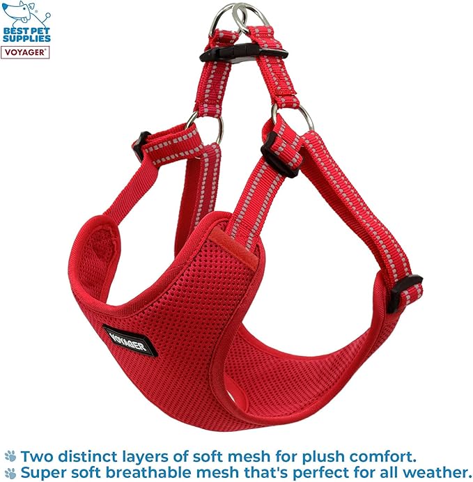 Best Pet Supplies Voyager Adjustable Dog Vest Harness Breathable No Pull Harness for Small, Medium, Large Dogs, Harness for Walking, Jogging, Easy Step-in, Reflective Stripes - Red, L