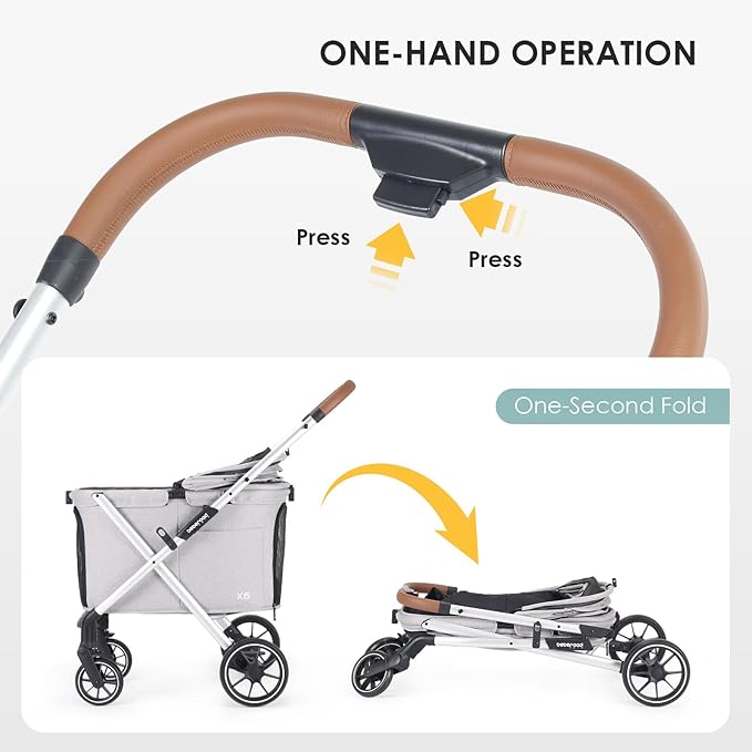 X6 Luxury Pet Stroller for Medium Dogs up to 66 lbs, One-Second Fold Design, 180° Canopy, 4-Wheel Shock Absorption (Grey)