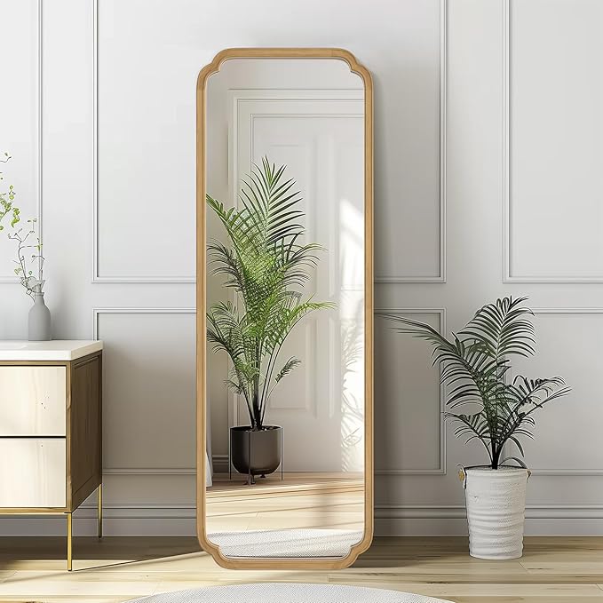 WallBeyond Full Length Mirror Wall Mounted 65"x22", Rustic Wooden Frame Floor Mirror, Large Full Body Mirror for Bedroom, Leaning or Hanging Against Wall (Naturl Solid Wood)