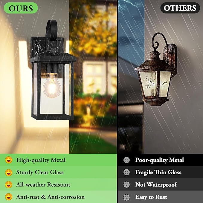 BesLowe 2-Pack Outdoor Wall Light Fixtures, Exterior Lighting Fixtures Wall Mount, Waterproof Porch Lights Outdoor Wall Sconces Lanterns, Modern Outside Lights for House Front Door Garage, Black