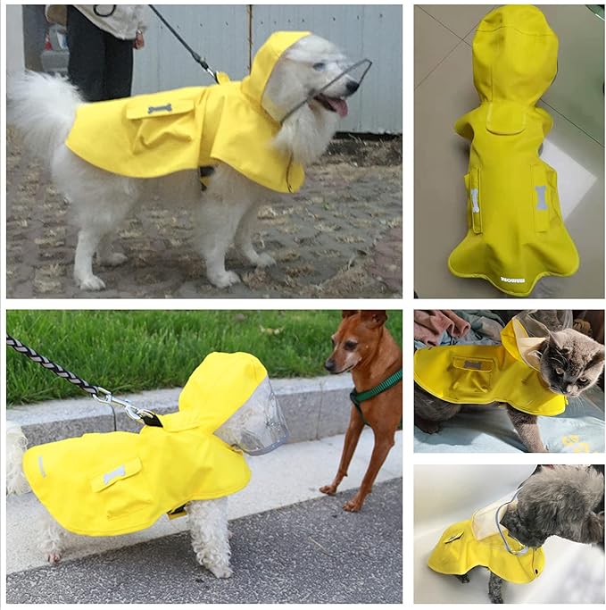 Waterproof Dog Raincoat, Adjustable Reflective Lightweight Pet Rain Clothes with Poncho Hood (X-Small, Yellow)