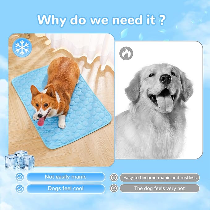 2025 New Dog Cooling Mat, Pet Cooling Mats, Summer Cool Pads Pet Mat Outdoor for Dogs & Cats, Pet Bed Mats Machine Washable(Blue, XL: 100×75 cm 39×30")