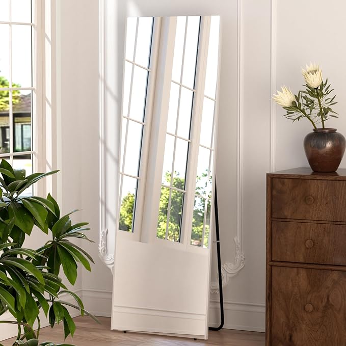 brisafe Full Length Mirror with Stand, 65"x22" Super Lightweight Glassless Home Full Floor Mirror, Oversized 0.04mm Nano-Film Gym Mirror, White