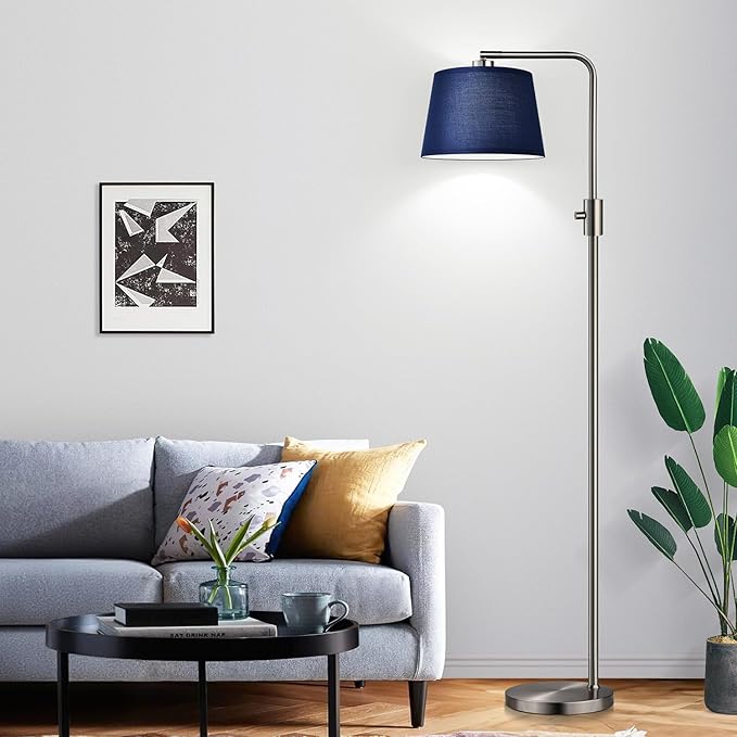 Nintiue Dimmable Floor Lamp, 1000 Lumens LED Edison Bulb Included, Brushed Nickel Arc Standing Tall Floor Lamp with Blue Shade for Living Room Bedroom Office Dining Room