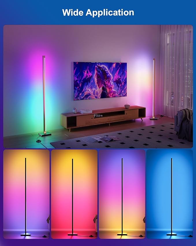 Gold Floor Lamp with Remote, Aluminum LED Corner Floor Lamp with Alexa, Smart Corner Lamp with DIY Music Sync and 16 Million Colors, 3000K and RGB CCT Standing Lamp for Bedroom Living Room