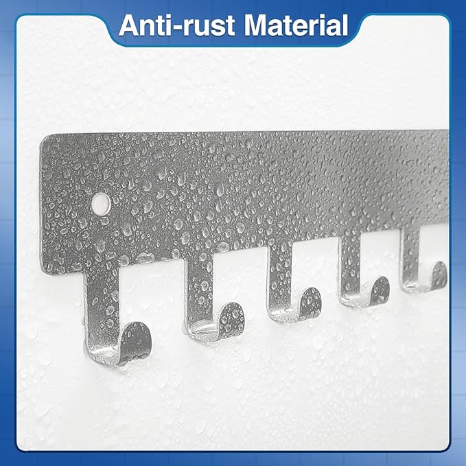 pickpiff Sliver Key Holder for Wall Adhesive, Key Hooks with 8 Hooks, No Drill for Living Room, Kitchen, Office