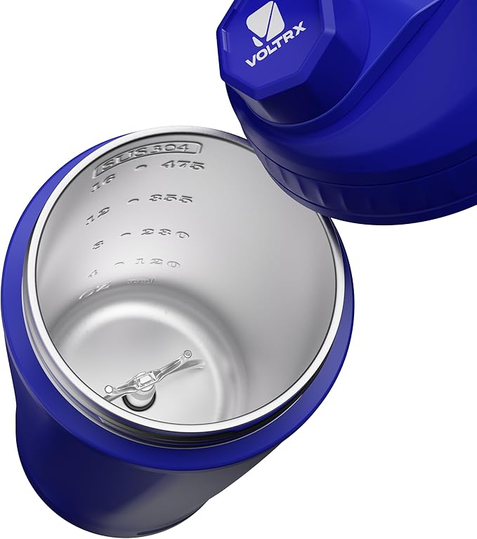 VOLTRX ChillMix Shaker Bottle Insulated Stainless Steel - USB C Rechargeable Electric Protein Shake Mixer, Shaker Cups for Protein Shakes and Meal Replacement, Electric Blue, 16 oz