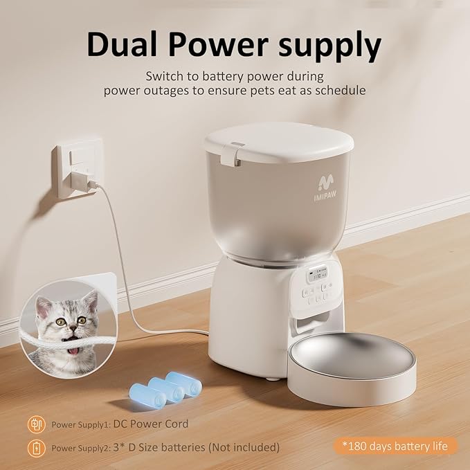 Automatic Cat Feeder: 4L Cat Food Dispenser Timed Precise Auto Feeder Programmable 1-6 Meals- Easy to Clean& Dual Power with Desiccant Bag Keeps Food Fresh- Reliable Pet Feeder for Cats