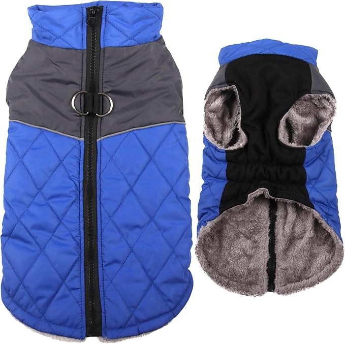 Warm Fleece Dog Coats for Medium Dogs,D-Rings Waterproof Puppy Jacket for Cold Winter,Blue L