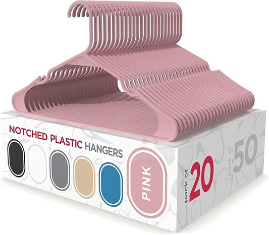 Sharpty Plastic Hangers Clothes Hangers for Clothing, Closet, Coats & Shirts - Notched, Durable, Thick, Tough & Space Saving - for Everyday Standard Use, Room Essentials & Basics - 20 Pack - Pink